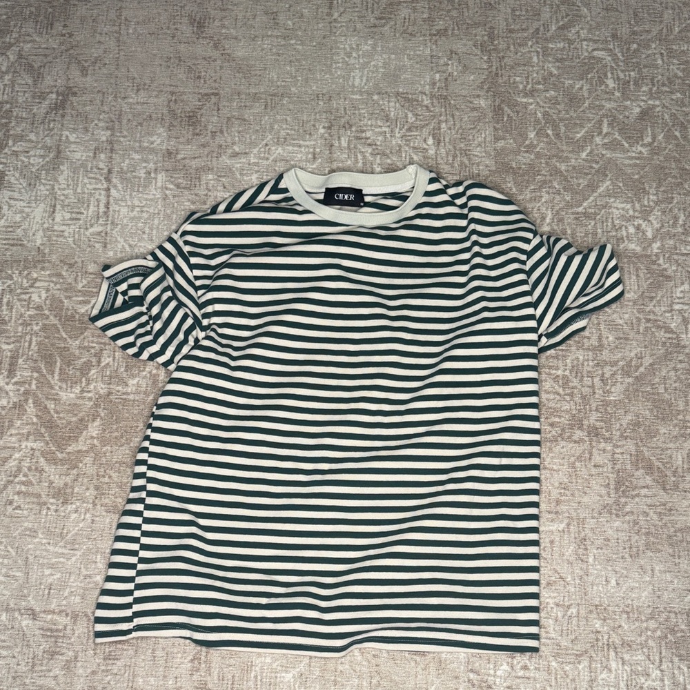Cider green and White Striped women’s oversized  Tee